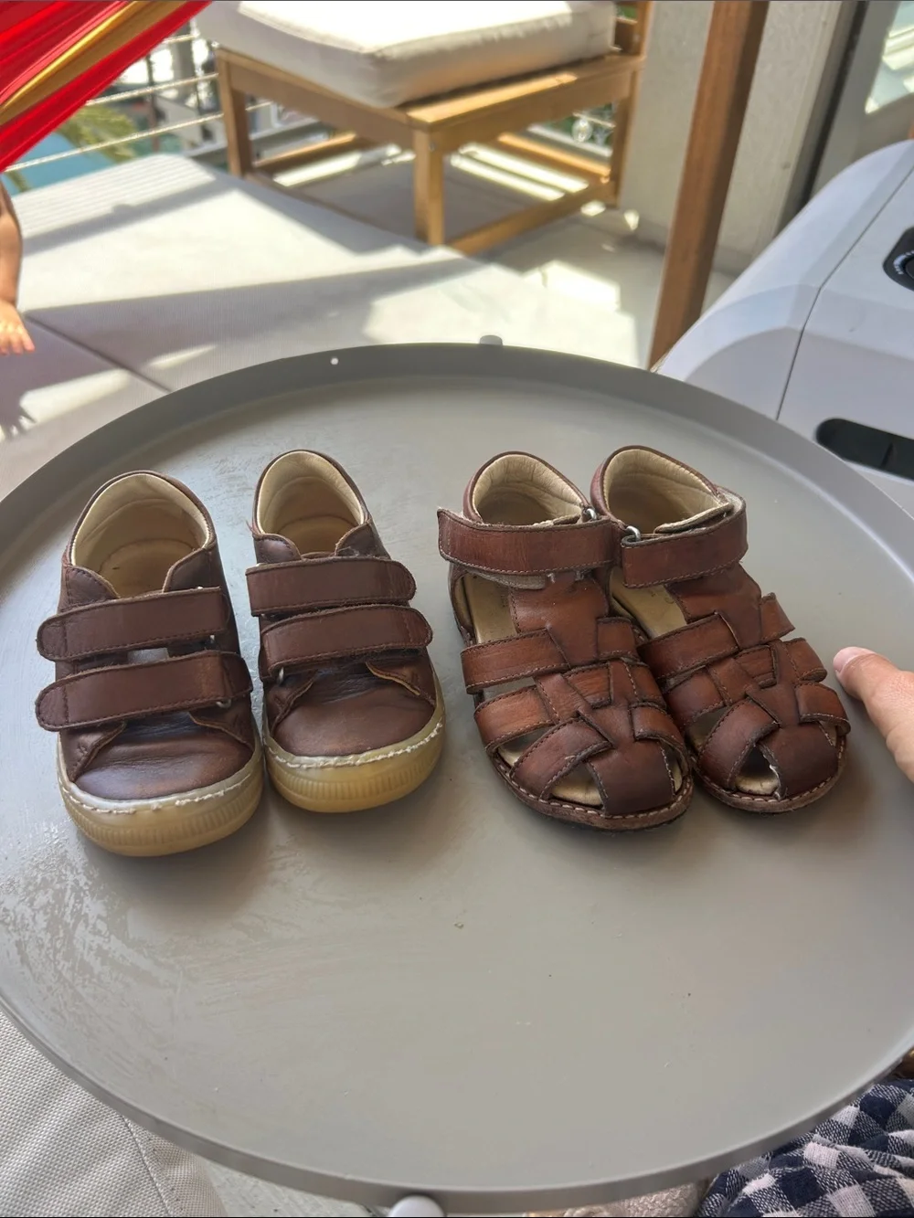 2 pairs of Angulus leather footwear- shoes and sandals
